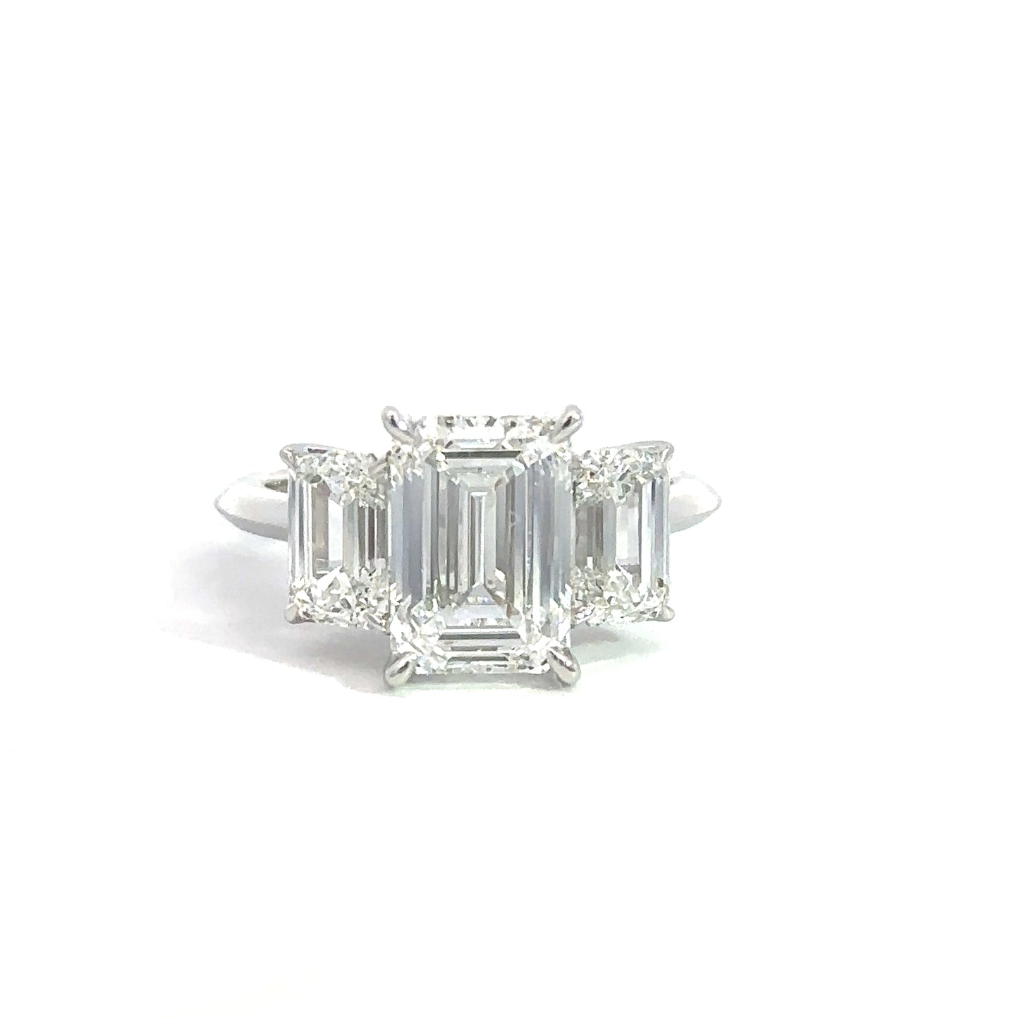 14K White Lab Grown 3 Stone Emerald Cut Engagement Ring