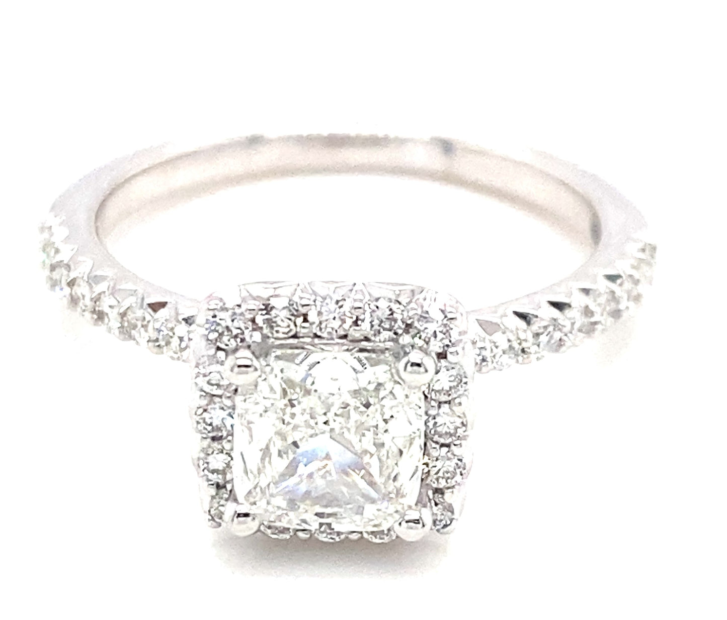 14K White Preset Lab Grown Engagement Ring w/ 1ct Cushion Cut Center