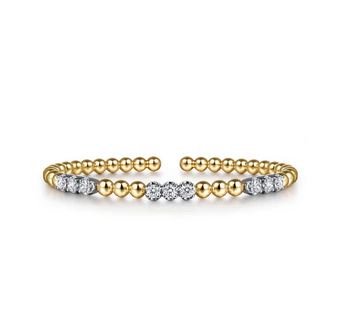 14K White & Yellow Gold Bujukan Diamond Split Bangle Bracelet