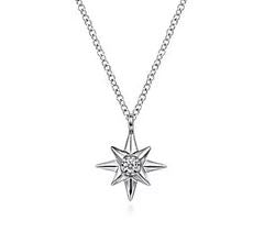 925 Sterling Silver Diamond Starburst Pendant Necklace