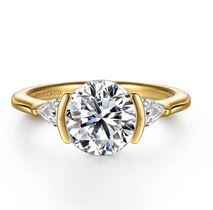 14k Yellow Gold Half Bezel Round Three Stone Diamond Engagement Ring