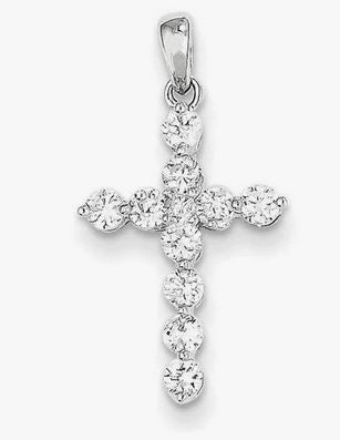 14K White Lab Grown 1/2tw Diamond Cross with Chain