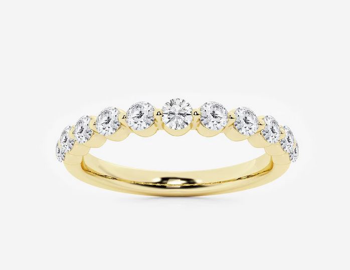 Lady's Yellow 18 Karat Prong Wedding Band Size 7.25 With 11 = 1.02Tw Round G Vs1 Diamonds