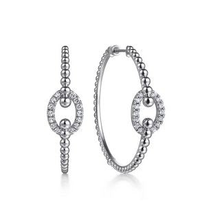 925 Sterling Silver Bujukan and White Sapphire Hoop Earrings