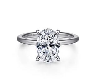 14K White Gold Hidden Halo Oval Diamond Engagement Ring