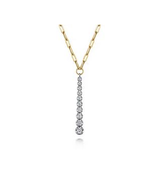 14K White and Yellow Gold Diamond Vertical Bar Link Necklace