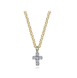 14K Yellow and White Gold Diamond Cross Pendant Necklace