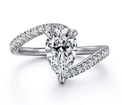 14K White Gold Pear Shape Hidden Halo Bypass Engagement Ring