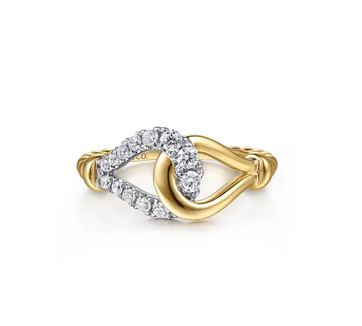 Stirrup Ring 14K White and Yellow Gold Diamond Bujukan