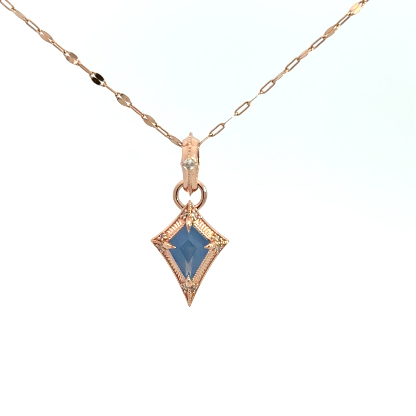 Kite Carapace necklace 14K Rose Gold Length 16 With One = 0.74Ct Various Shapes Opalescent Sapphire And = 0.05Twt Round G/H Si2 Diamonds