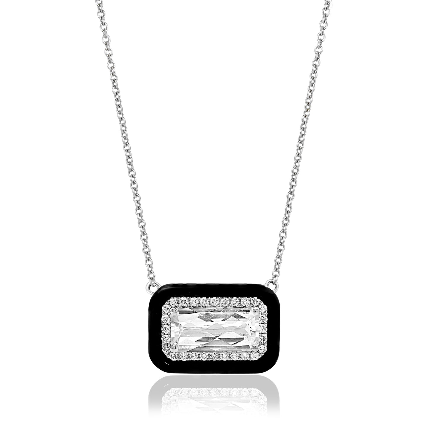 Necklace, 18KW, 14x7, Colorless Topaz