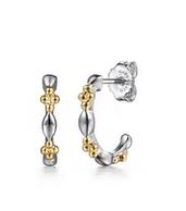 14k Yellow Gold & 925 Sterling Silver Bujukan Two Tone J Hoop Earrings