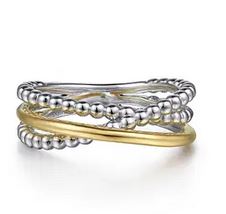 925 Sterling Silver And 14k Yellow Gold Criss-cross Ring