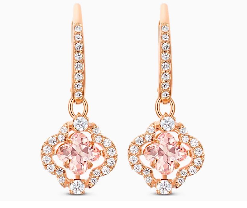 Una drop earrings Clover, Pink, Rose gold-tone plated