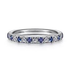 14k White Gold 15 Stone Diamond And Sapphire Anniversary Band