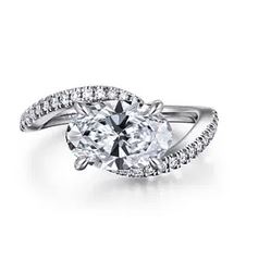 14k White Gold Bypass Oval Diamond Engagement Ring