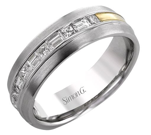 Gent's Two-Tone 14 Karat Gentleman Wedding Band With 0.54Tw Baguette Diamonds And 0.39Tw Princess Diamonds