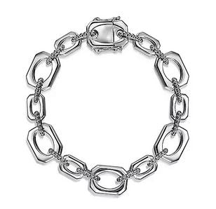 925 Sterling Silver Bujukan And Elongated Octagon Link Chain Bracelet