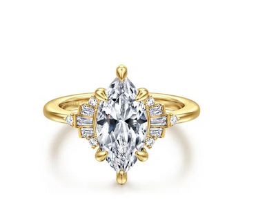 14K Yellow Gold Marquise Shape Diamond Engagement Ring