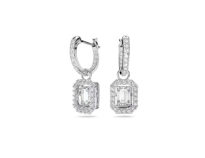 Una drop earrings Octagon cut, White, Rhodium plated