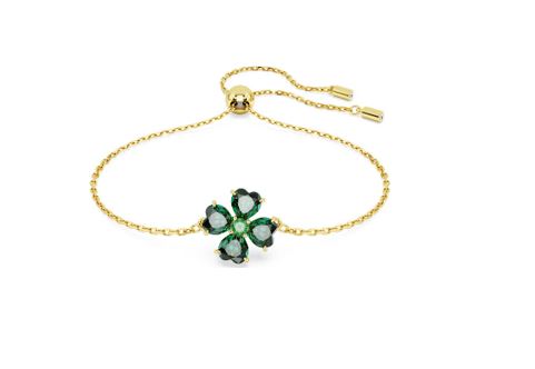 Idyllia bracelet Mixed cuts, Clover, Green, Gold-tone plated