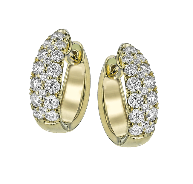 Lady's Yellow 18 Karat Simon Set Earrings With 36 = 1.00Tw Round G Vs1 Diamonds