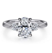 14k White Gold Oval Three Stone Diamond Engagement Ring