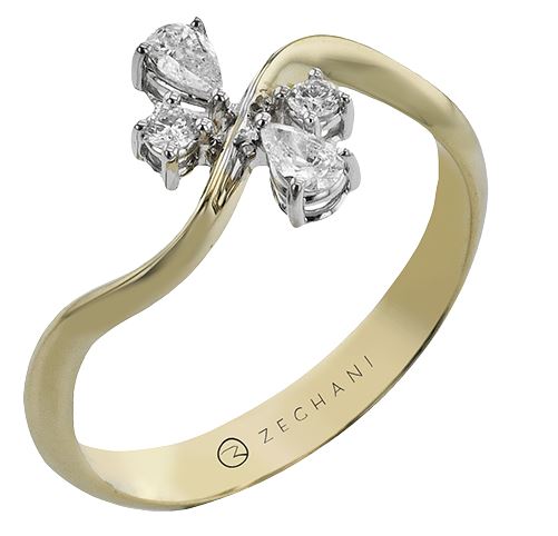 Lady's Two-Tone 14 Karat Cluster Fashion Ring Size 6.5 Old Key 268473 With 2 = 0.07Tw Round G Vs1 Diamonds And 2 = 0.17Tw Pear G Vs1 Diamonds