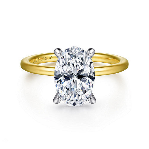 14k White-yellow Gold Hidden Halo Oval Diamond Engagement Ring