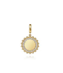 14K Yellow Gold Bujukan Diamond 18mm Round Shape Personalize Medallion Pendant With Detachable Bail
