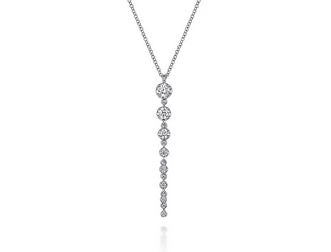 14k White Gold Graduating Vertical Diamond Bar Necklace