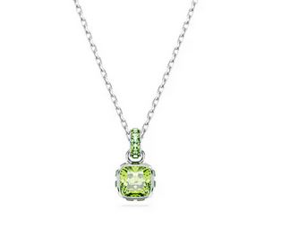 Birthstone pendant Square cut, August, Green, Rhodium plated