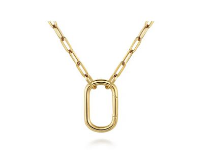 14K Yellow Gold Chain Necklace with Rectangle Drop