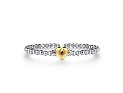 14K Yellow Gold and 925 Sterling Silver Heart Bujukan Bangle