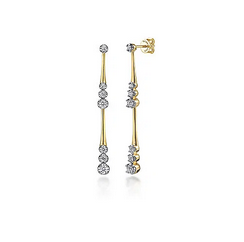 14K Yellow Gold Linear Graduated Diamond Station Drop Earrings in size 45mm