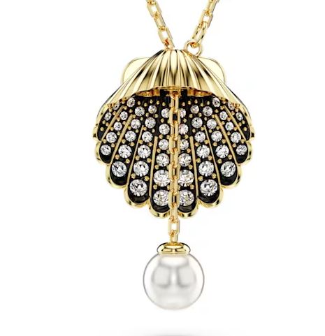 Idyllia Y pendant Crystal pearl, Shell, White, Gold-tone plated