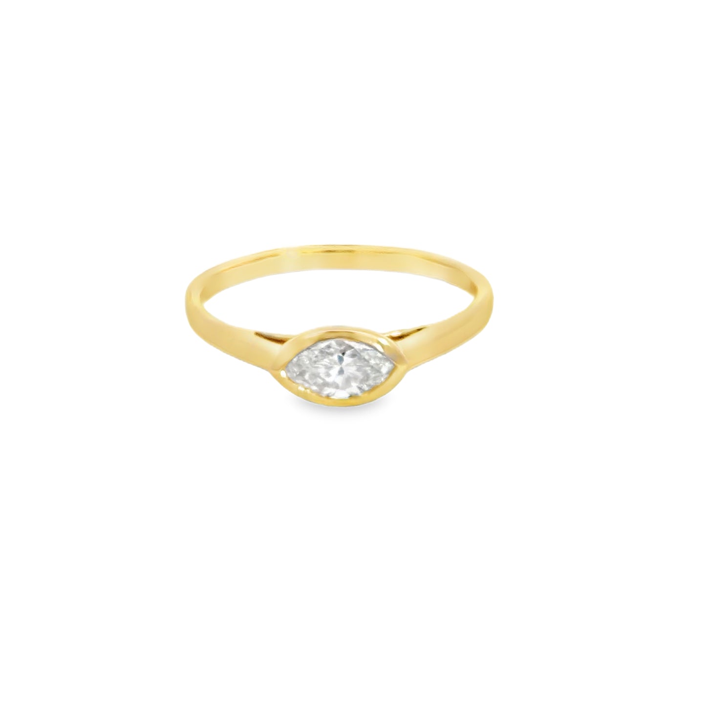 Lady's Yellow 14 Karat Bezel Fashion Ring Size 6.5 With One = 0.46Ct Marquise H/I Si2 Diamond