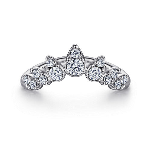14k White Gold Diamond Burst Curved Ring