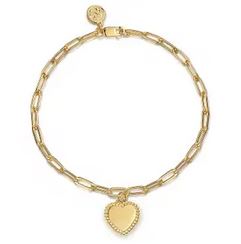 14k Yellow Plain Gold Paperclip Chain Bracelet With Personalized Bujukan Framed Heart Charm