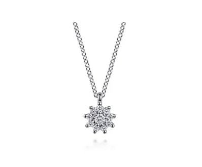 14K White Gold White Sapphire Cluster Pendant Necklace