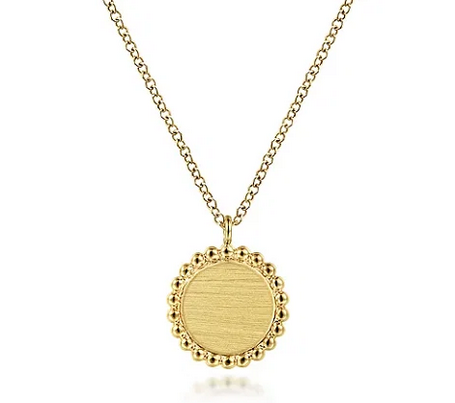 14k Yellow Gold Round Pendant Necklace With Bujukan Bead Frame