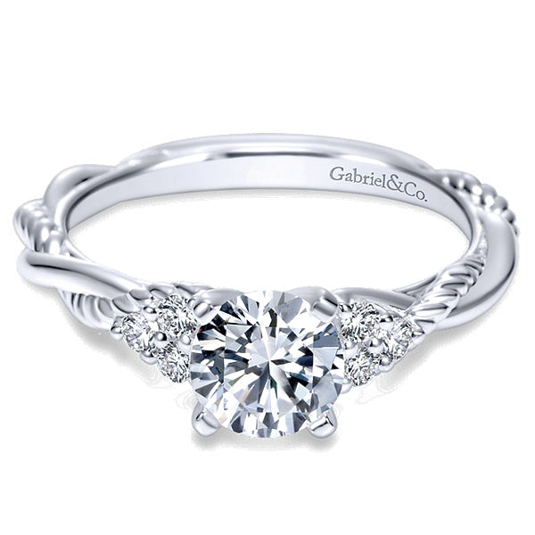 14K White Gold Round Twisted Diamond Engagement Ring