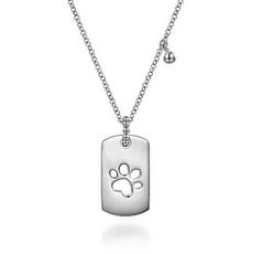 925 Sterling Silver Bujukan Dog Tag Paw Print Pendant Necklace