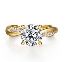 14k Yellow Gold Twisted Round Diamond Engagement Ring