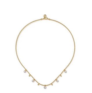 14K Yellow Gold Bujukan Beads and Pearl Droplet Necklace