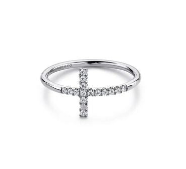 14K White Gold Sideways Cross Diamond Ring