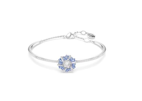 Idyllia bangle Flower, Blue, Rhodium plated