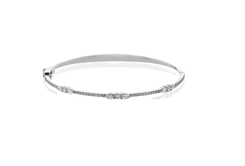Lady's White 14 Karat Bangle Bracelet With 45 = 0.38Tw Round G Vs1 Diamonds And 6 = 0.45Tw Pear G Vs1 Diamonds