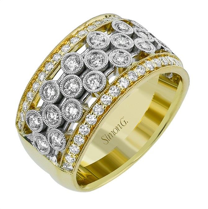 Lady's Two-Tone 18 Karat Stackable Fashion Ring Size 6.5 Old Key 816293 With = 1.00Twt Round G Vs1 Diamonds