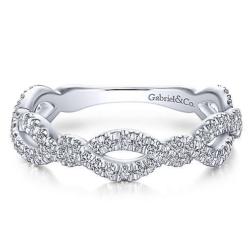 14K White Gold Twisted Pave Diamond Stackable Ring